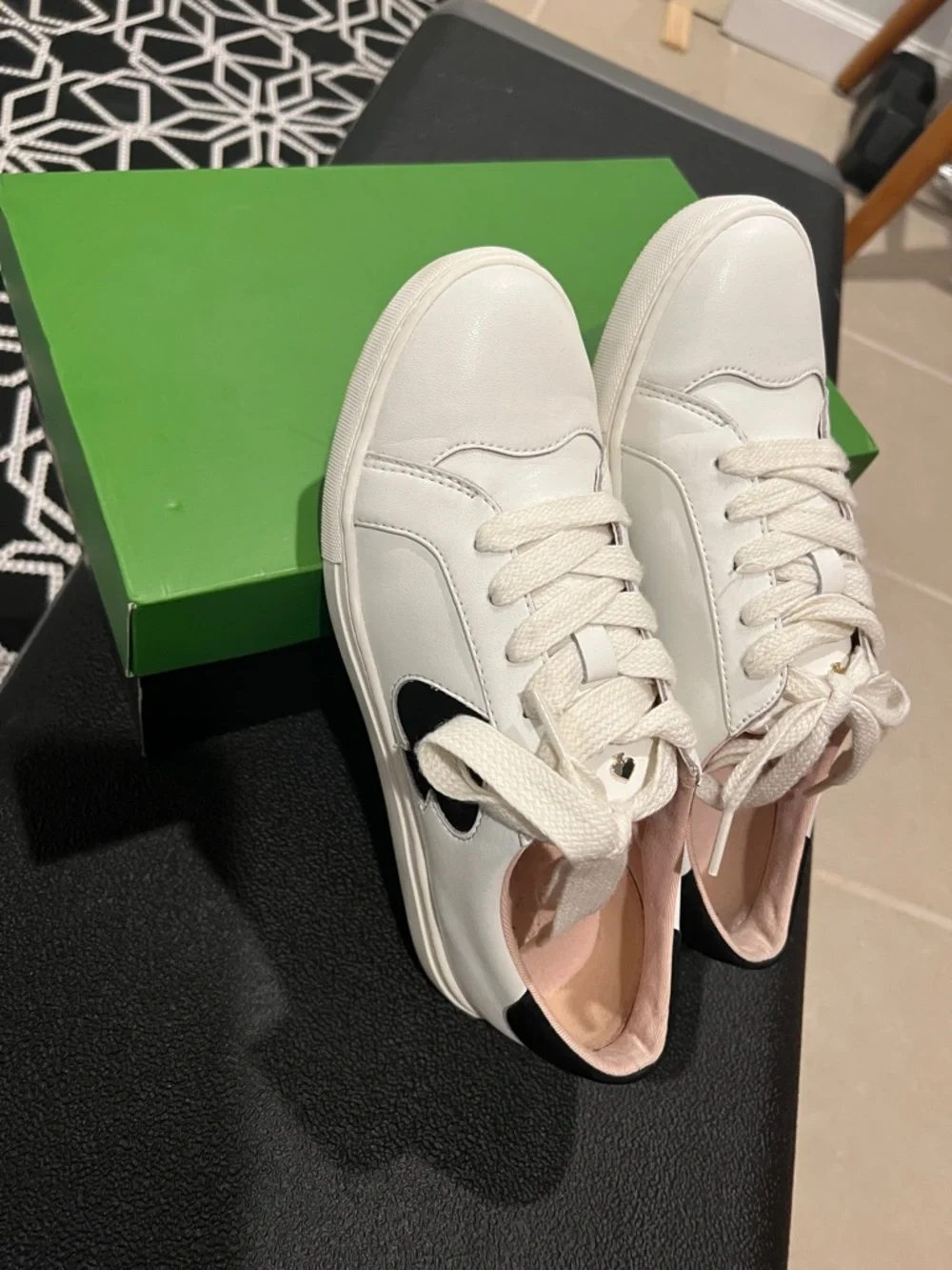 kate spade White Leather Low-Top Lace-Up Sneakers